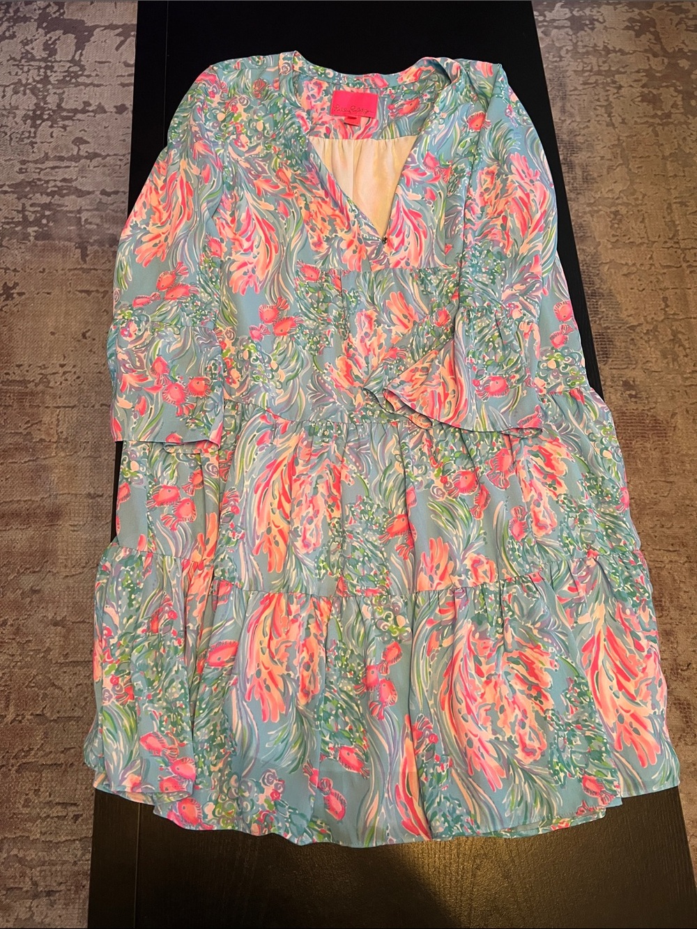 Lilly Pulitzer Girls' Floral Tiered Dress - Aqua & Coral Pink